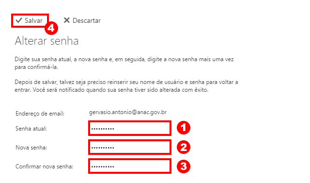 Outlook Web App - alterar senha